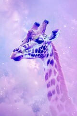 Obraz premium A purple giraffe with a galaxy background.