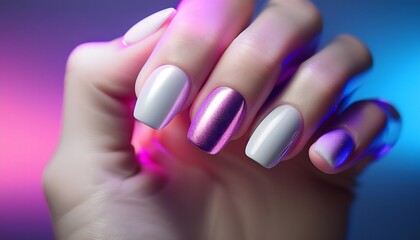 Pastel gradient nails from light pink to lavender. Complete with delicate silver foil.
