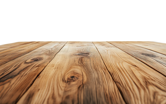 Elegant wooden table showcasing isolated on white or transparent background