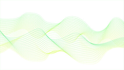 Transparent lines, abstract wave shape. Transparent horizontal green wave on white background. Abstract green wavy lines.