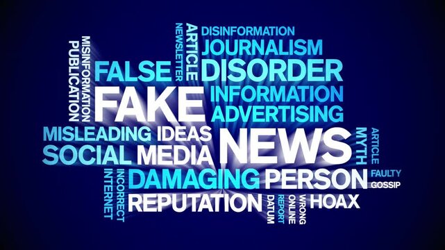 Fake News animated word cloud;text design animation tag kinetic typography seamless loop.