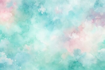 Fototapeta premium Soft, whimsical watercolor background featuring a seamless blend of calming pastel hues in shades of pale pink, baby blue, and mint green.