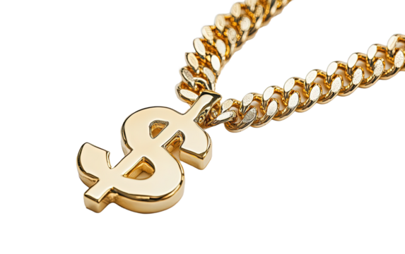 Gold Chain Necklace with Dollar isolated on white or transparent background
