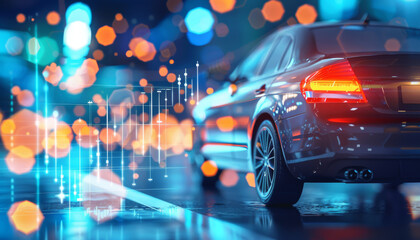 Car in the city at night with bokeh