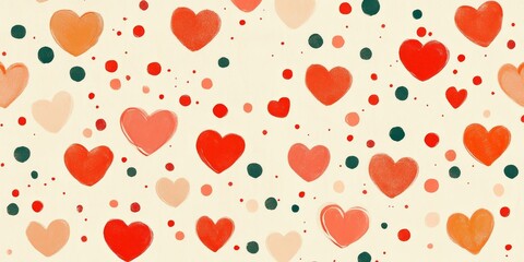 Hearts and dots in shades of red, green, and orange.