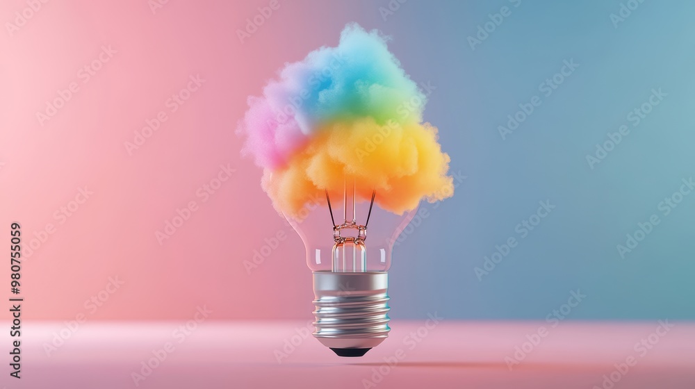 Sticker A lightbulb glowing with a rainbow of colors, symbolizing the vibrant and surreal world of imagination.