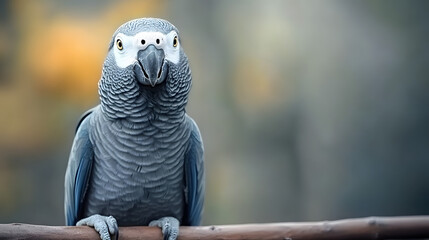 A close-up portrait of an African Grey parrot with a quizzical expression.