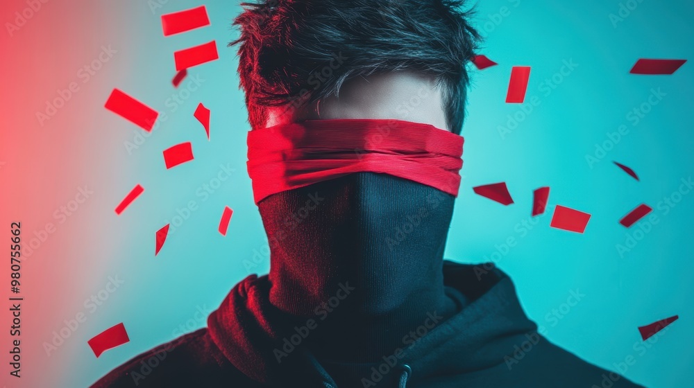Poster a person with a face hidden behind a digital mask, signifying the need for anonymity and privacy in 