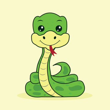 recommend clip art: Green funny snake in kawaii style.Isolated vector illustration