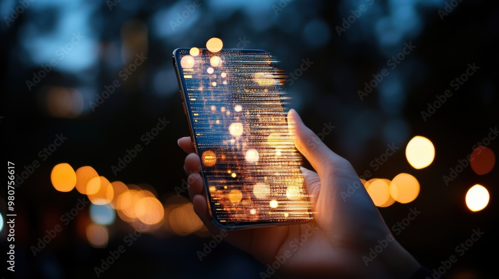 Poster a hand holding a smartphone with a screen displaying a digital ethics code, emphasizing the importan
