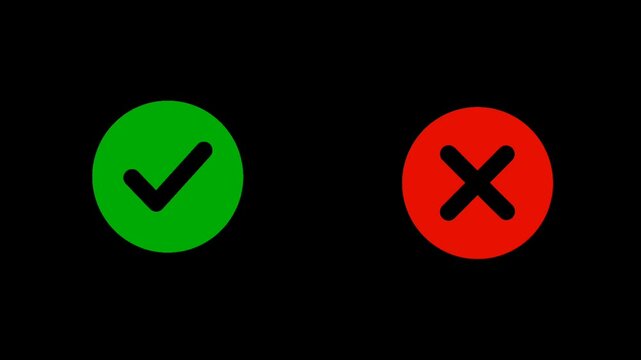 animated yes or no on black background. animation of a check mark or cross