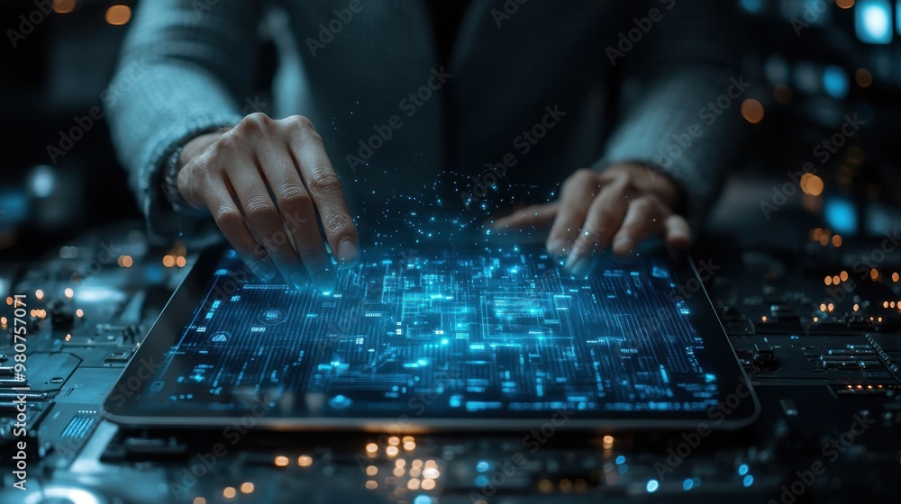 Poster business technology internet and network concept business man working on the tablet of the future se