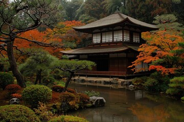 Fototapeta premium The Zen Temple of Ginkaku ji Jish?? ji and its autumn colored garden Kyoto Honshu Japan Asia