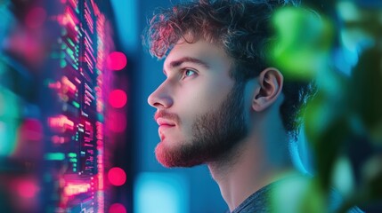 A bustling office scene with software developers working on different screens, showcasing the global collaborative nature of software development.