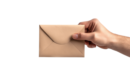 A hand holding a beige envelope, symbolizing communication, sending messages, or delivering important information.