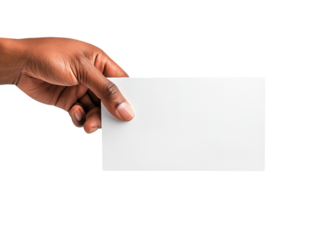 A hand holding a blank card, ideal for mockups or templates. Perfect for presentations and creative projects.