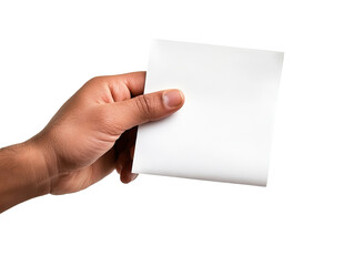Fototapeta premium A person holds a blank white sheet of paper, perfect for notes, drawings, or signage in a clean, minimalist style.