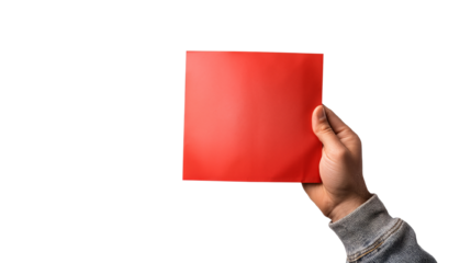 A person holds a vibrant red square paper, perfect for artistic presentations, design projects, or festive decorations.
