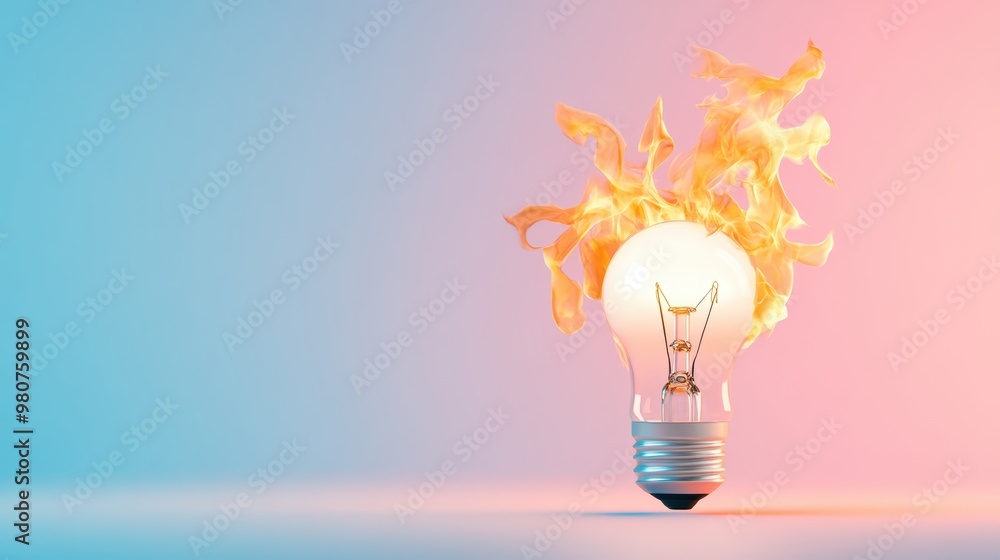 Poster a lightbulb igniting a fire, symbolizing the spark that ignites a solution.
