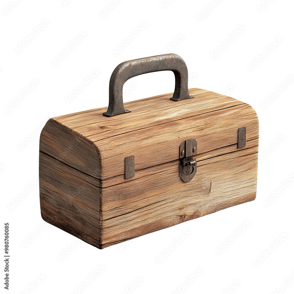 Poster a rustic wooden toolbox with a sturdy handle and latch, perfect for displaying craftsmanship or diy 