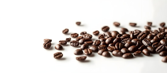 Naklejka premium Scattering a few coffee beans around a copy space image