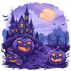 A autumn postcard design for Scary Halloween with Cute characters. Horror story Trick-or-treating. Colorful Vector illustration for flyer and social media post.