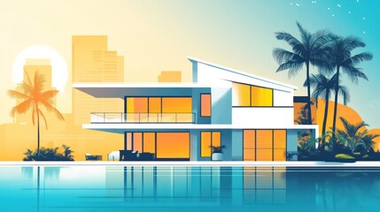Fototapeta premium A Miami real estate infographic, breaking down property market trends and prices, using bright colors and modern graphics.