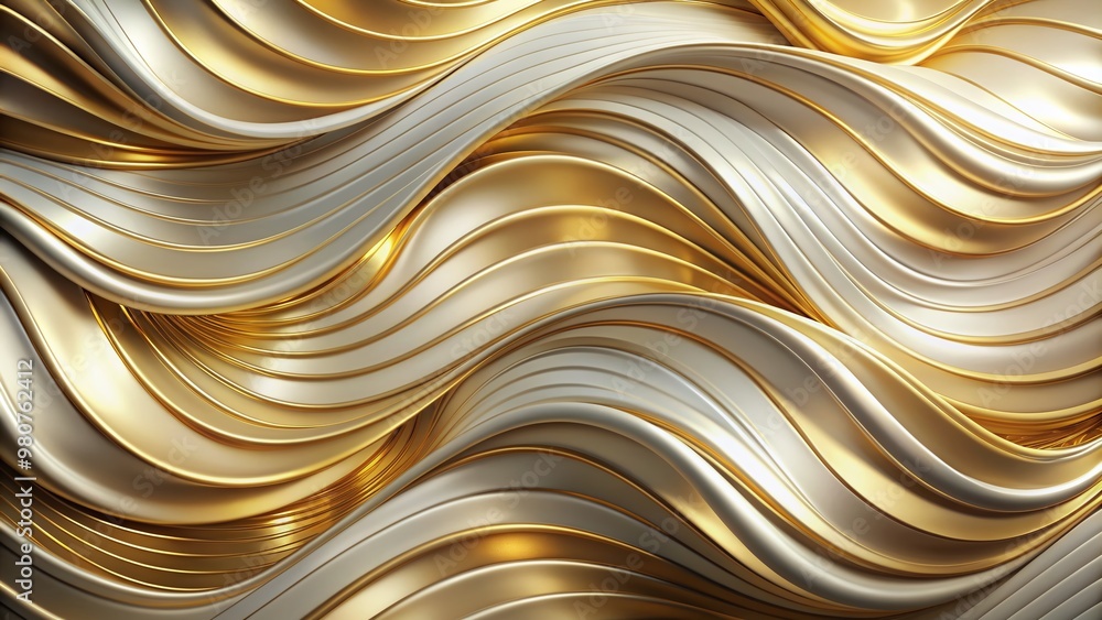 Poster Sophisticated white and gold abstract waves background featuring intricate, swirling patterns, evoking a sense of opulence and refinement, ideal for high-end design applications.