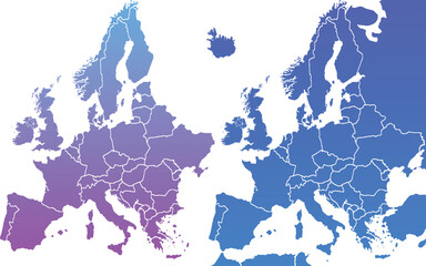 Obraz premium Europe map modern colors vector, isolated on white background.Travel worldwide, map silhouette, backdrop, earth geography, political,reports,city, infographic, political, concept, outline.