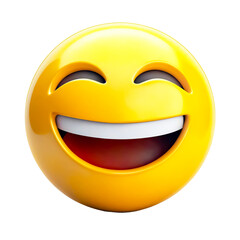 Fototapeta premium A bright yellow laughing emoji with eyes closed, expressing joy and amusement. Transparent background