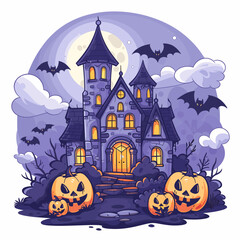 A autumn postcard design for Scary Halloween with Cute characters. Horror story Trick-or-treating. Colorful Vector illustration for flyer and social media post.