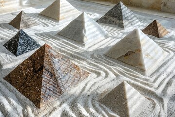 Zen garden with white and gray stones symbolizing harmony and balance.