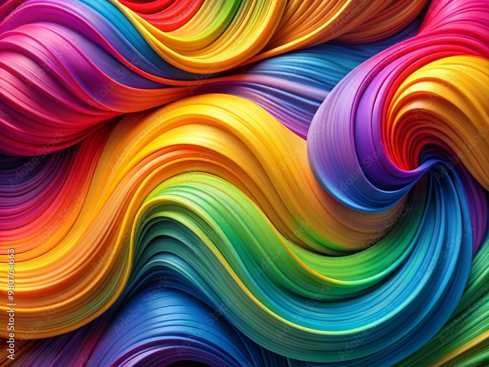 Aufkleber vibrant color brush strokes swirl in abstract waves, blending fluid paint ribbons with wavy shapes, 