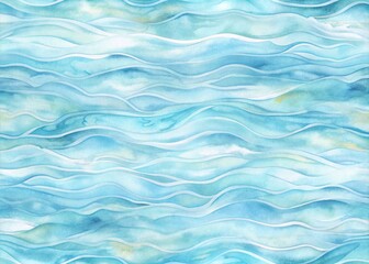 Obraz premium Softly blended abstract watercolor background featuring a seamless pattern of flowing water with gentle waves and subtle ripples in soothing blue and white hues.