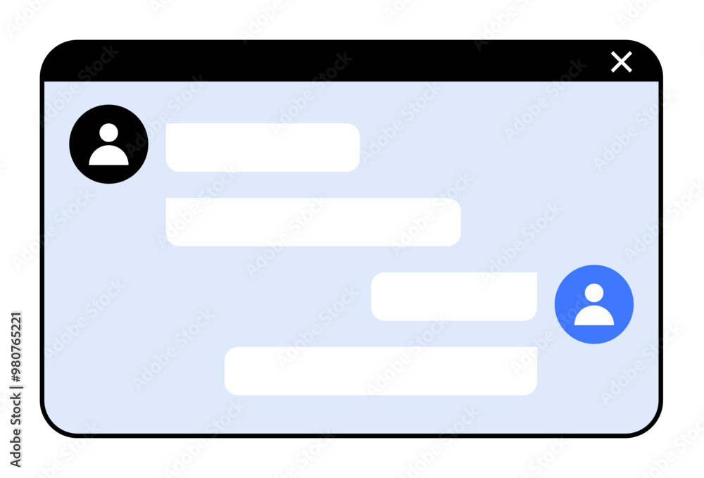Poster messaging window with text bubbles and user icons. ideal for communication, chat, messaging apps, on