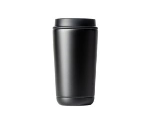 Elegant black travel mug, perfect for coffee or tea on the go. Versatile design for modern lifestyles. Ideal for use at home or office.