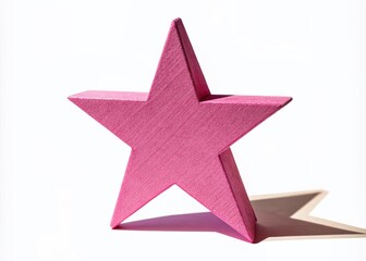Obraz premium Isolated pink star shape with a cardboard texture, wrinkled and worn, standing upright on a plain white background with subtle shadows and gradients.