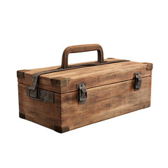 Vintage wooden toolbox with a sturdy handle, perfect for storage or decoration, adding a rustic touch to any space.