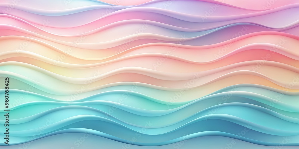 Poster soft, gentle pastel waves undulate across a serene abstract background, featuring a mesmerizing grad