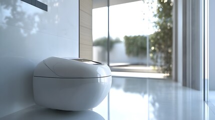 A minimalist bathroom with an automatic smart toilet and sleek design