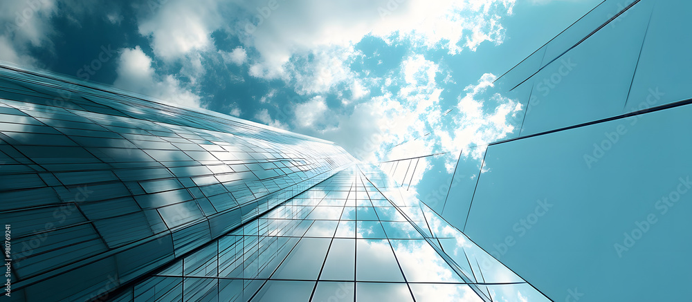 Poster multi storey office building rising against the vast sky suitable as a background in a copy space im