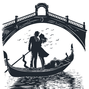 recommend clip art: Couple in love on a gondola in Venice, vector illustration