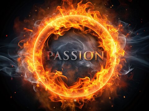 A fiery orange flame forms a circular emblem with bold, modern typography, surrounded by subtle sparks and smoke,