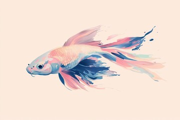 Vibrant watercolor painting of a colorful betta fish or siamese fighting fish