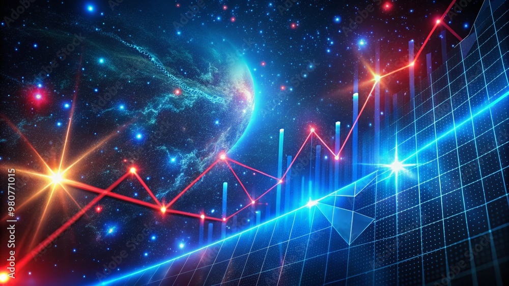Aufkleber a futuristic 3d graph with glowing blue lines and red axis intersecting in zero gravity space, surro