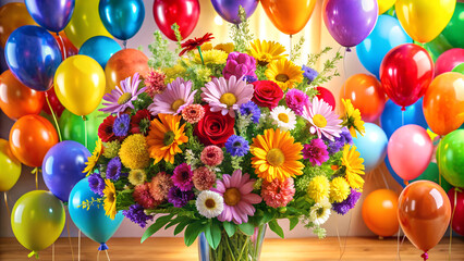  Composição fotorrealista com um buquê de flores multicoloridas