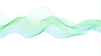 Curved lines in blue and green colors isolated on white background. Blue and green wave design element on white background. 