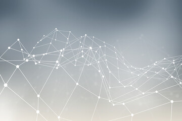 A dynamic and intricate cyber grid background with a white wireframe of dots and lines on a gradient field symbolizing network connectivity