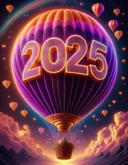 2025 on a hot air balloon numbers text number colorful new year 