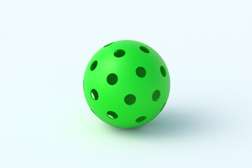 Pickleball ball on light grey background. Sports equipment. Hobby and leisure games. 3d render